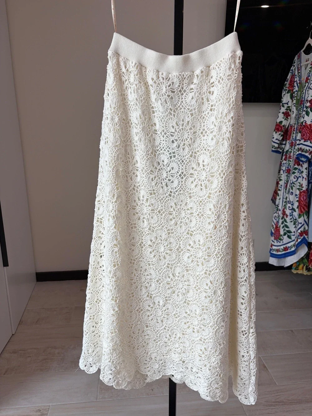 Farm Rio Off-White Flower Crochet Skirt